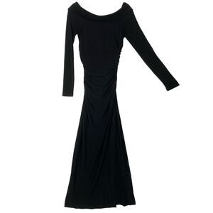 NWOT BEN DE LISI Dress 4 Black Maxi Cuffed V Neck Cross Ruched Slit Side Stretch